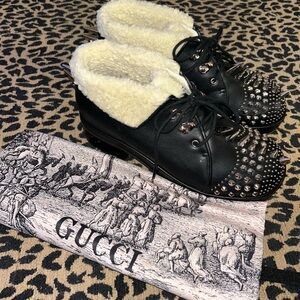 Gucci Black and Silver Studded Combat Boots